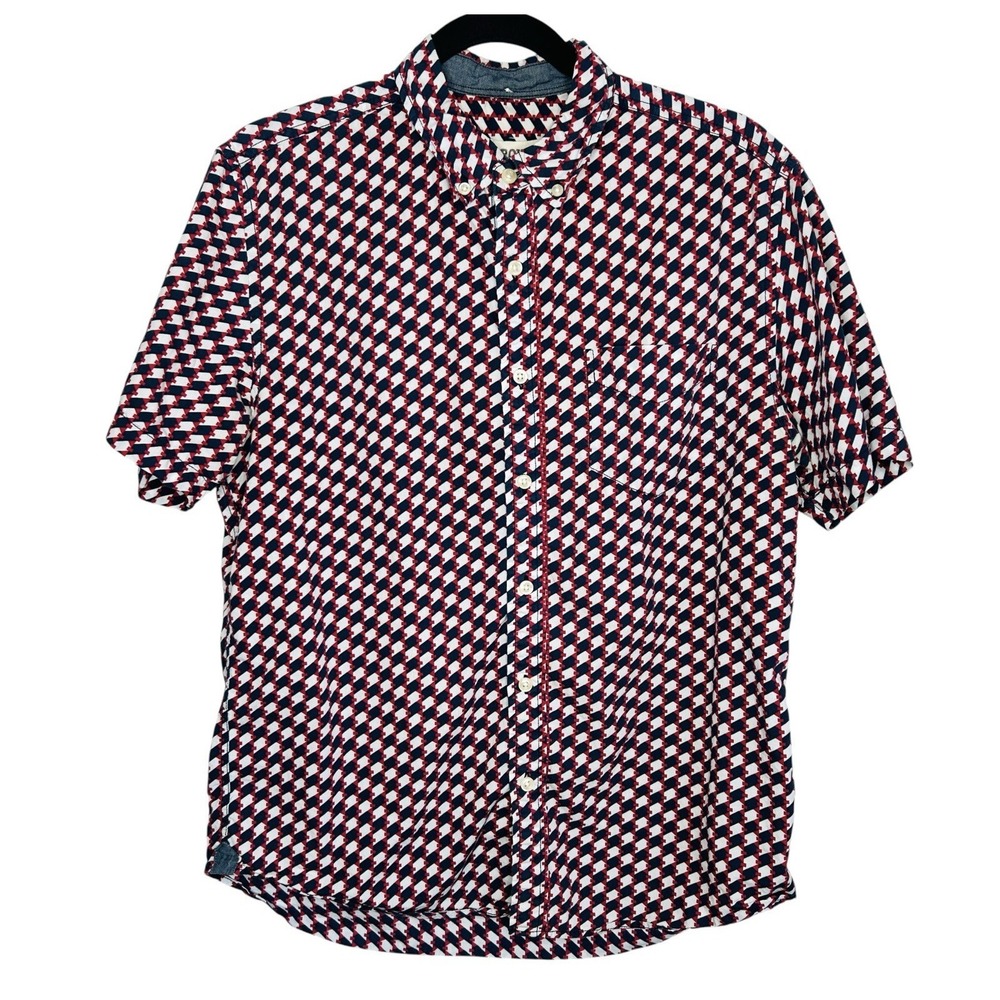 Barque New York Preppy Button Shirt Large Americana Collared Cotton Short Sleeve